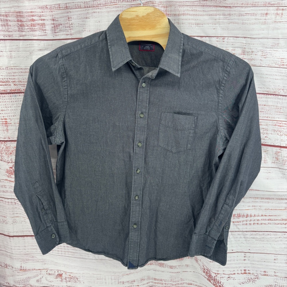 UNTUCKit Shirt Mens Large Charcoal Grey Cotton Long Sleeve Button Down